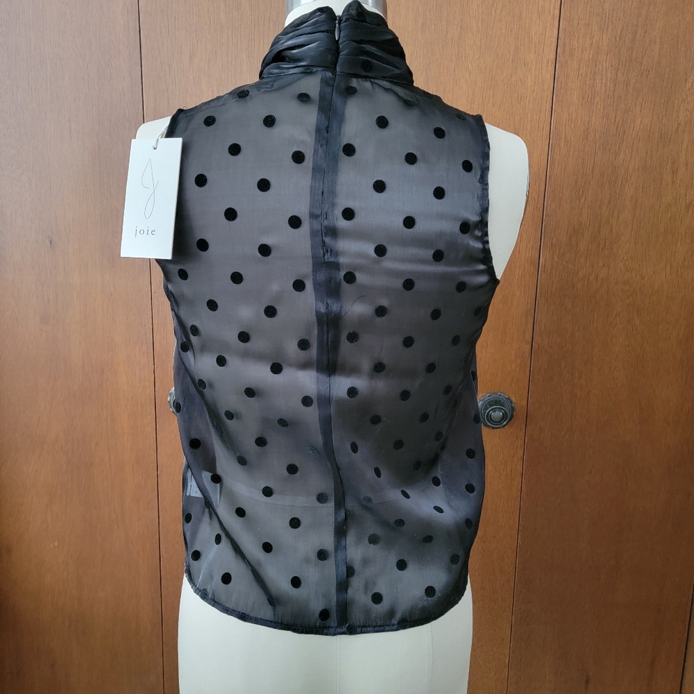 Joie Black Sheer Polka Dot Bow Tie Halter Top XS NWT - Picture 2 of 6